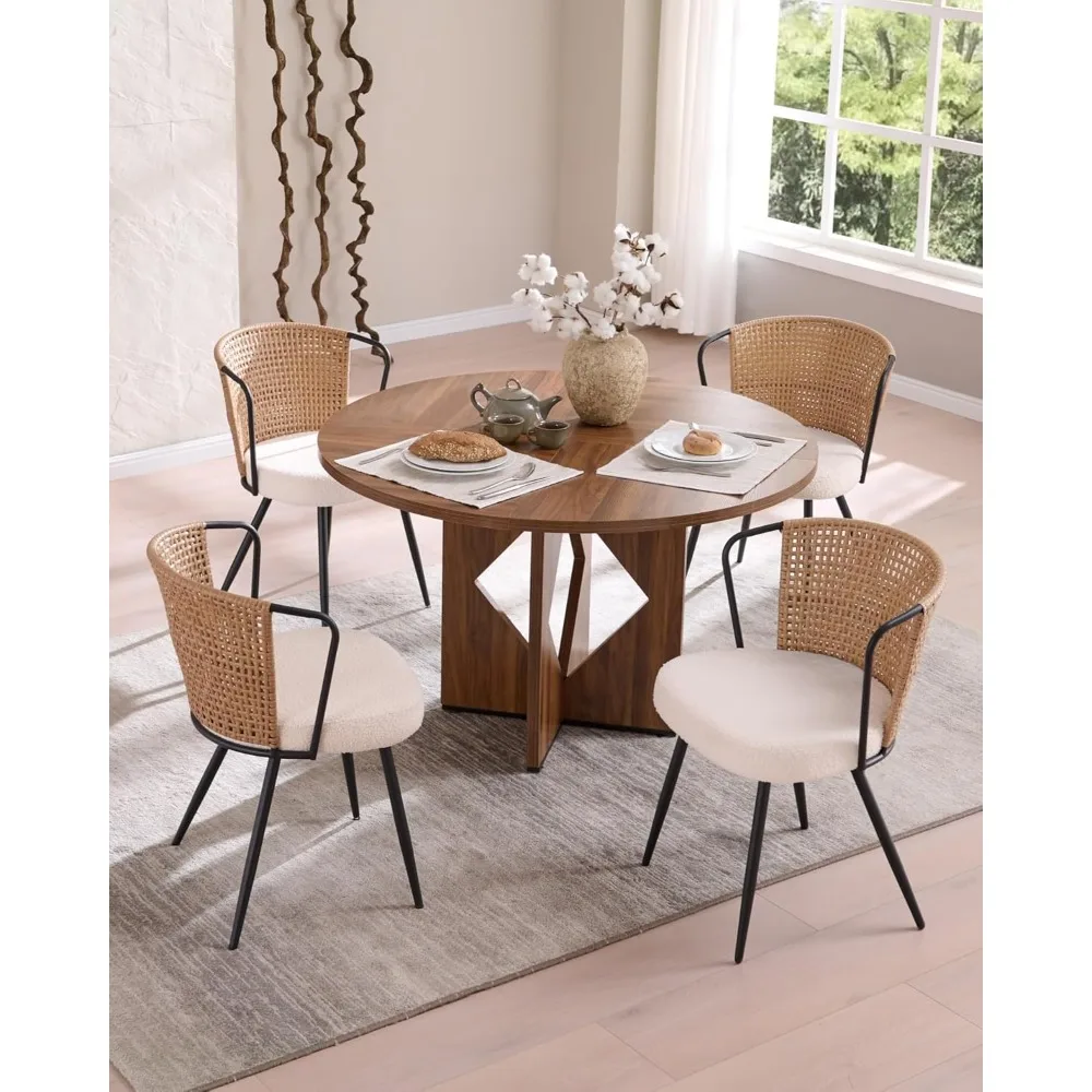 Rattan Dining Chair Set of 6 - Farmhouse Upholstered Cane Back Kitchen Chair with Boucle Cushion, Wingback Dining Room Seat
Rattan Dining Chair Set of 6 - Farmhouse Upholstered Cane Back Kitchen Chair with Boucle Cushion, Wingback Dining Room Seat
