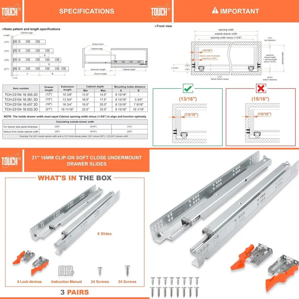 21 53mm Undermount Slides with Soft Close, Adjustable Concealed Track, 75 lbs Capacity
21 53mm Undermount Slides with Soft Close, Adjustable Concealed Track, 75 lbs Capacity