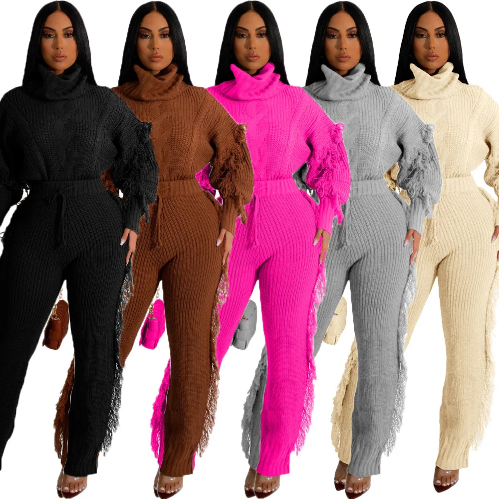 Autumn and Winter New Women's Fashion Casual Solid Color Knitting Long Sleeve High Collar Tassel Suit
Autumn and Winter New Women's Fashion Casual Solid Color Knitting Long Sleeve High Collar Tassel Suit
