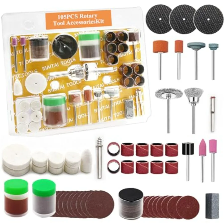 105PCS Rotary Tool Accessory Kit with Sanding Drum, 1/8-inch Shank Universal Fit for Most Rotary Tools, for Sanding, Polishing,
105PCS Rotary Tool Accessory Kit with Sanding Drum, 1/8-inch Shank Universal Fit for Most Rotary Tools, for Sanding, Polishing,