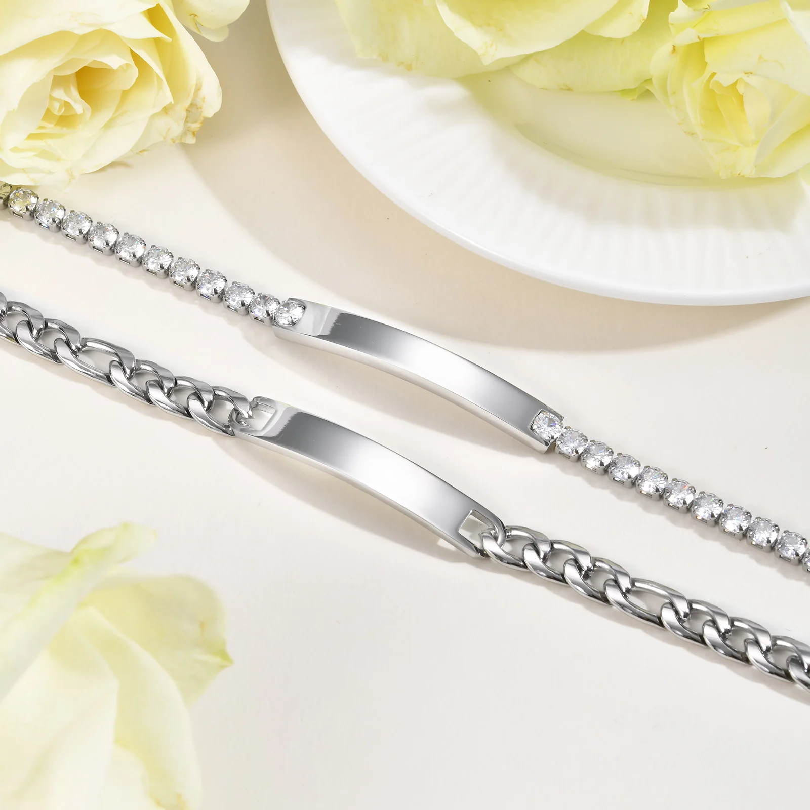 Romantic Silver Color Couple Bracelets For Lovers Stainless Steel Blank Bar Tennis Cuba Chain Jewelry Valentine's Day Gifts
Romantic Silver Color Couple Bracelets For Lovers Stainless Steel Blank Bar Tennis Cuba Chain Jewelry Valentine's Day Gifts