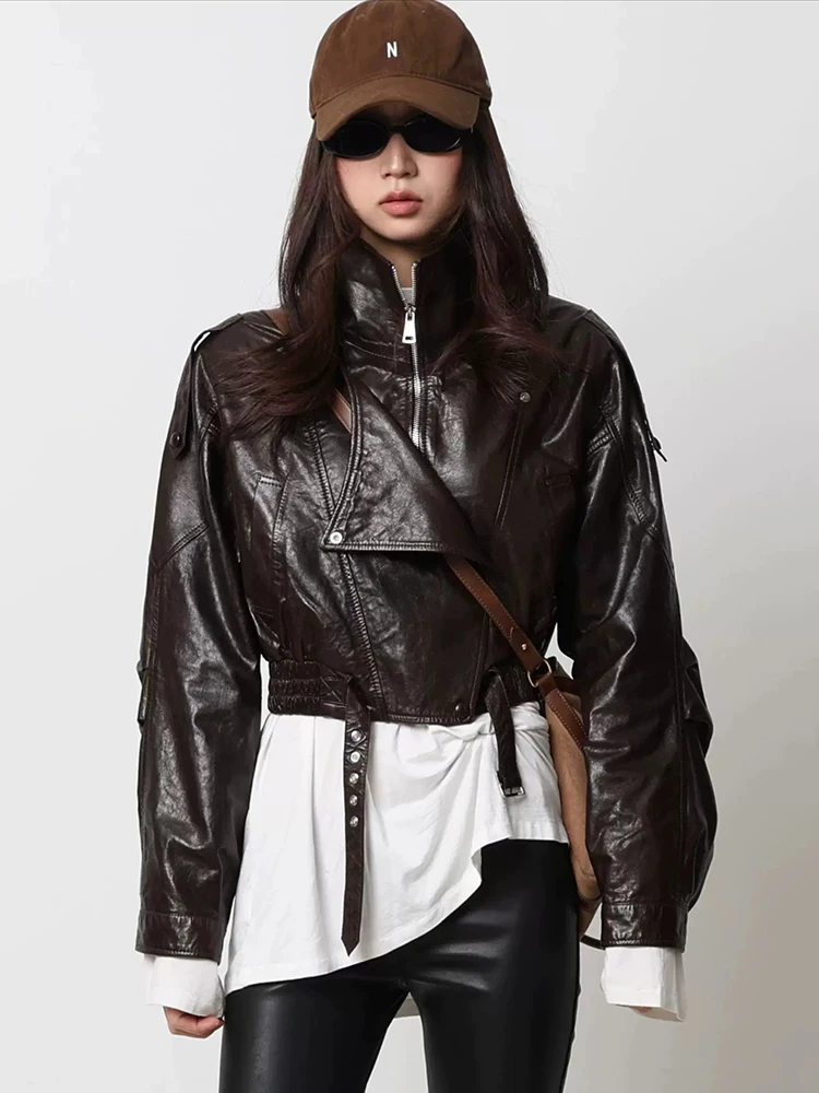 Casual Genuine Leather Motorcycle Jackets for Women Spring Autumn High-end Simple Stand Collar Slim Cropped Real Sheepskin Coat
Casual Genuine Leather Motorcycle Jackets for Women Spring Autumn High-end Simple Stand Collar Slim Cropped Real Sheepskin Coat