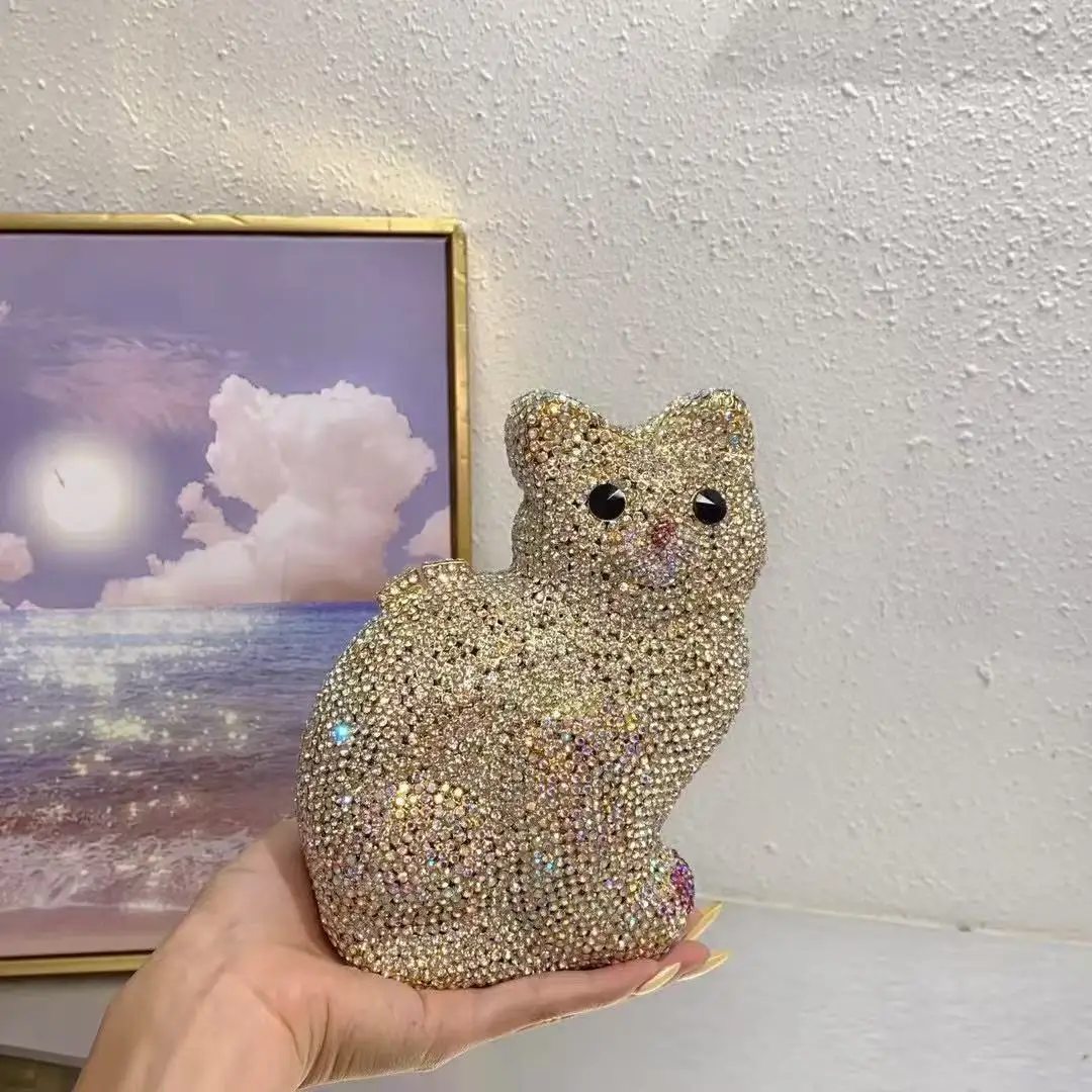 Gold Cute Cat Shape Women Handbag Wedding Party Crystal Rhinestones Diamond Clutch Purse Luxury Glitter Evening Bag Shoulder Bag
Gold Cute Cat Shape Women Handbag Wedding Party Crystal Rhinestones Diamond Clutch Purse Luxury Glitter Evening Bag Shoulder Bag