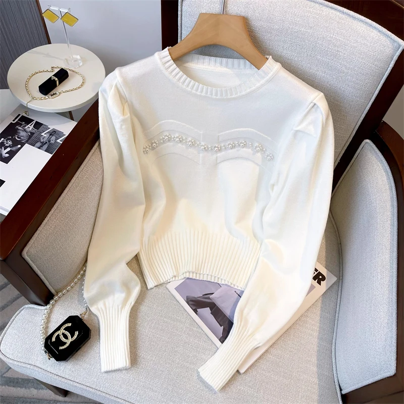 Knitted Top Women's Autumn And Winter New Vintage Bubble Sleeve Short Stapled Bead Pullover Thin Sweater
Knitted Top Women's Autumn And Winter New Vintage Bubble Sleeve Short Stapled Bead Pullover Thin Sweater