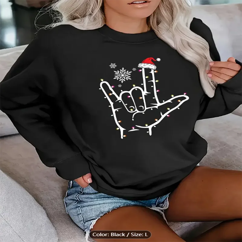 Женская черная толстовка с рождественским знаком руки и графическим принтом, повседневный пуловер большого размера, топ для любителей рождественского стиля, чистый хлопок
Женская черная толстовка с рождественским знаком руки и графическим принтом, повседневный пуловер большого размера, топ для любителей рождественского стиля, чистый хлопок