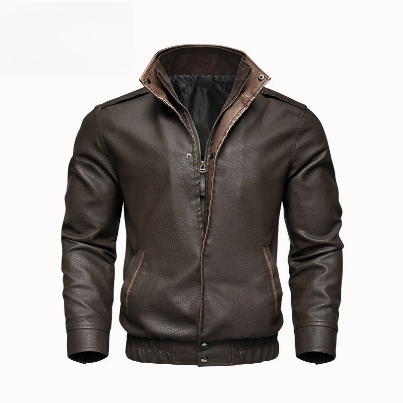 Men Dark Brown Faux PU Leather Biker Jacket Contrast Trim Stand Collar Elastic Hem Windproof Casual Motorcycle Outerwear
Men Dark Brown Faux PU Leather Biker Jacket Contrast Trim Stand Collar Elastic Hem Windproof Casual Motorcycle Outerwear