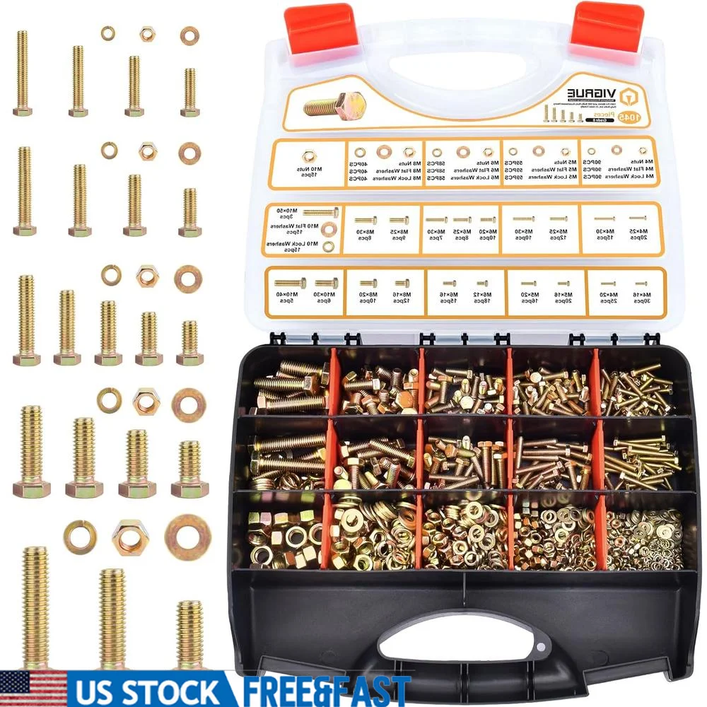 1045PCS Grade 8.8 Metric Bolts and Nuts Assortment M4 M5 M6 M8 M10 Zinc Coated Heavy Duty Fasteners Kit
1045PCS Grade 8.8 Metric Bolts and Nuts Assortment M4 M5 M6 M8 M10 Zinc Coated Heavy Duty Fasteners Kit
