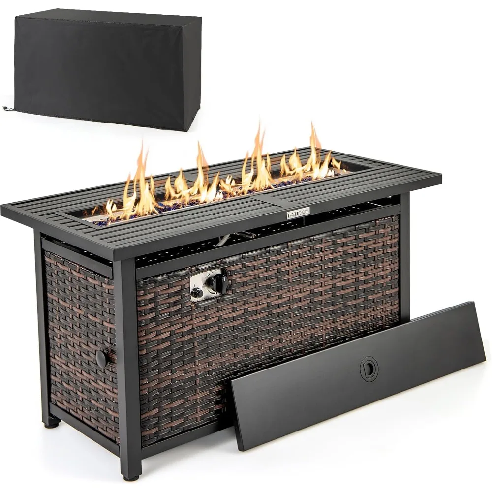 45 Inch Rattan Propane Fire Pit Table, Patiojoy 50,000 BTU Outdoor Rectangle Fire Pit with Glass Stones & Protective Cover, Hea
45 Inch Rattan Propane Fire Pit Table, Patiojoy 50,000 BTU Outdoor Rectangle Fire Pit with Glass Stones & Protective Cover, Hea