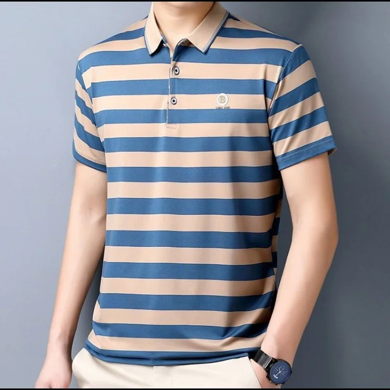Men's Clothing Turn-down Collar Boyfriend Summer Striped Button Pullover Short Sleeve T-shirt Fashion Casual Formal Trendy Tops
Men's Clothing Turn-down Collar Boyfriend Summer Striped Button Pullover Short Sleeve T-shirt Fashion Casual Formal Trendy Tops