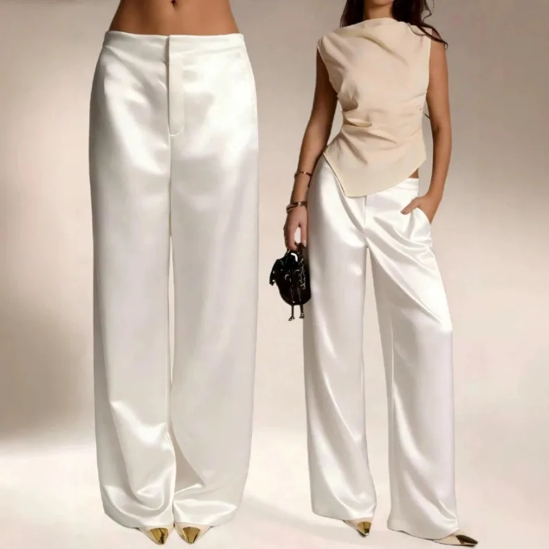 2026 Summer New Women Satin Wide Leg Pants Europe America Fashion High Waist Elegant Office Casual Trousers Y2k Streetwear Women
2026 Summer New Women Satin Wide Leg Pants Europe America Fashion High Waist Elegant Office Casual Trousers Y2k Streetwear Women