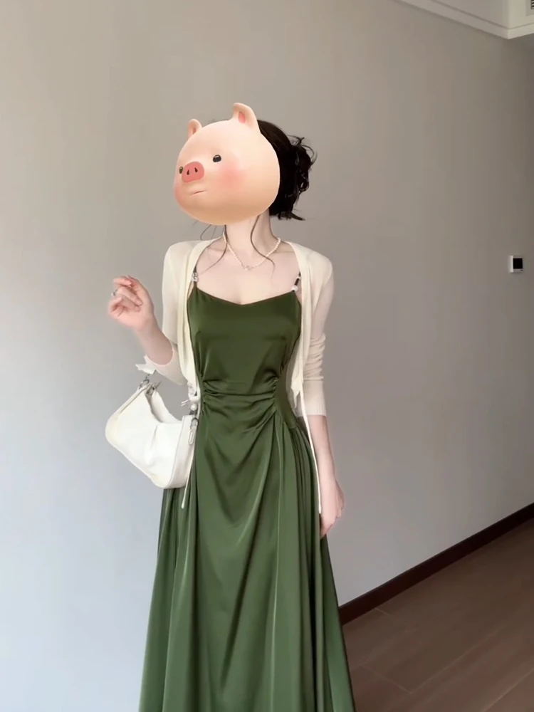 Keni plus Size Sun Protection Cardigan Women's Summer Green Silk Satin Halter Dress Set Waist Cinching Long Sleeve Dress
Keni plus Size Sun Protection Cardigan Women's Summer Green Silk Satin Halter Dress Set Waist Cinching Long Sleeve Dress