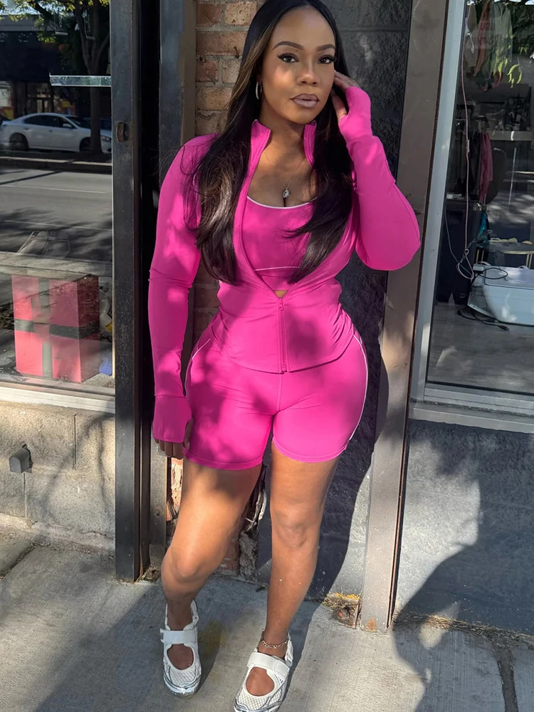 Kliou Casual Sporty Style 3 Piece Set Woman Line Patchwork Full Sleeve Cardigan Coats+Low-Neck Tank Tops+Skinny Mini Shorts Suit
Kliou Casual Sporty Style 3 Piece Set Woman Line Patchwork Full Sleeve Cardigan Coats+Low-Neck Tank Tops+Skinny Mini Shorts Suit