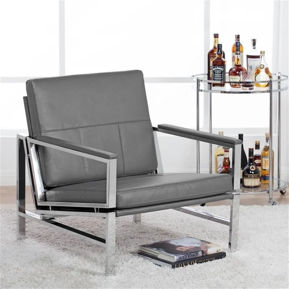 Modern Accent Chair Comfortable Supportive Armchair Eco-Friendly Bonded Leather Deep Seat Padded Armrests Chrome Steel Legs Home
Modern Accent Chair Comfortable Supportive Armchair Eco-Friendly Bonded Leather Deep Seat Padded Armrests Chrome Steel Legs Home