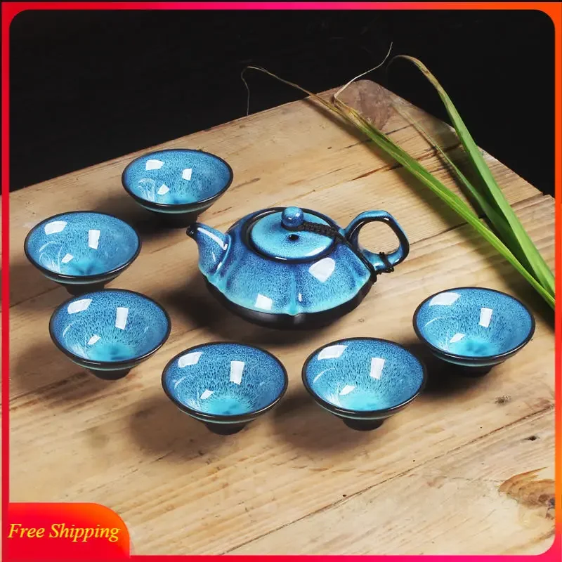 Ceramic Teapot Set Gaiwan Tea Cups of Tea Ceremony Teacup Fine Gift Kung Fu Tea Set Blue Amber Glaze Lid Bowl Kiln Turned Teapot
Ceramic Teapot Set Gaiwan Tea Cups of Tea Ceremony Teacup Fine Gift Kung Fu Tea Set Blue Amber Glaze Lid Bowl Kiln Turned Teapot