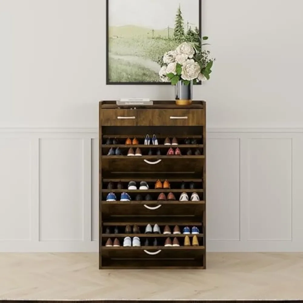31.49 inches of Black and Brown Solid Wood Shoe Cabinet, Three Layers of flip Bucket Shoes Simple and Generous for a Variety
31.49 inches of Black and Brown Solid Wood Shoe Cabinet, Three Layers of flip Bucket Shoes Simple and Generous for a Variety
