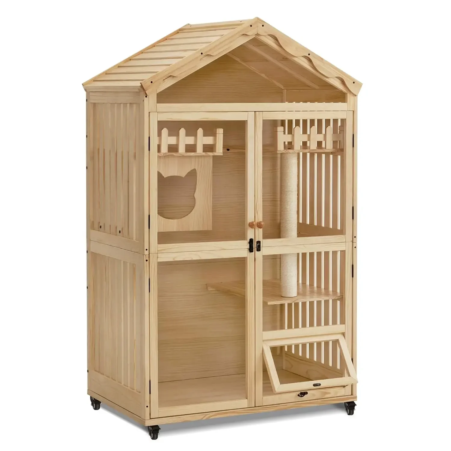 Wooden Indoor Cat House Condo with Lockable Doors Wheels, Customized
Wooden Indoor Cat House Condo with Lockable Doors Wheels, Customized