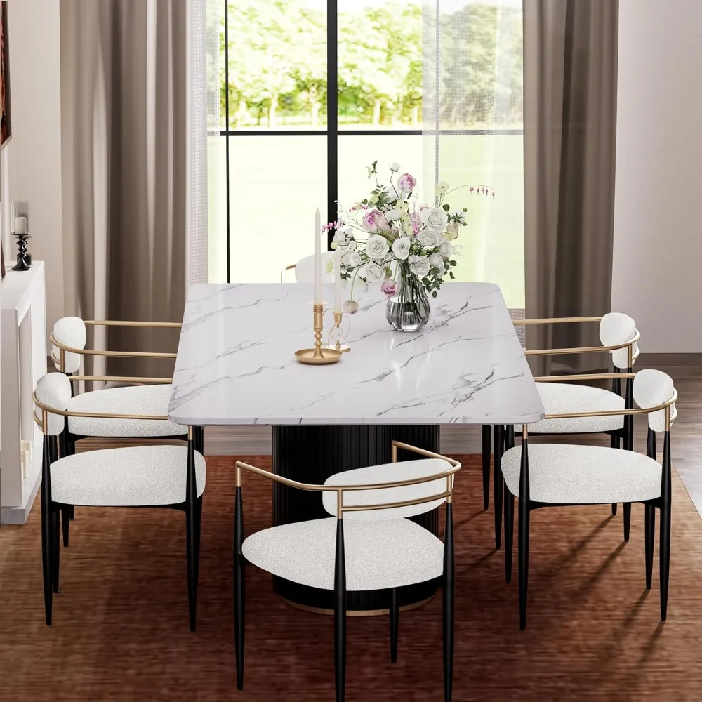Dining Table Set for 6, 71" Modern Dining Table with White Faux Marble Tabletop and 6 Boucle Chairs for Kitchen, Dining Room
Dining Table Set for 6, 71" Modern Dining Table with White Faux Marble Tabletop and 6 Boucle Chairs for Kitchen, Dining Room