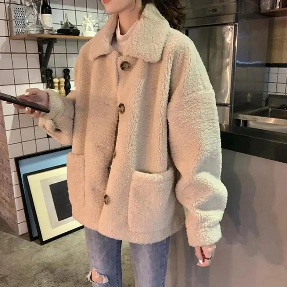 Women Outerwear Stylish Turn-down Collar Winter Coat with Pockets Thick Fleece for Women Single-breasted Design Solid for Wear
Women Outerwear Stylish Turn-down Collar Winter Coat with Pockets Thick Fleece for Women Single-breasted Design Solid for Wear