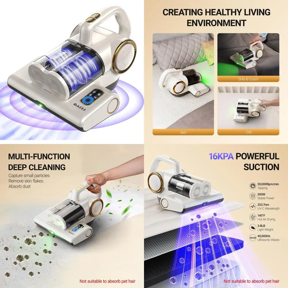 Corded 500W Handheld Vacuum Cleaner with UV-C Light, Heat, HEPA Filter & Ultrasonic for Beds, Sofas, and Cribs
Corded 500W Handheld Vacuum Cleaner with UV-C Light, Heat, HEPA Filter & Ultrasonic for Beds, Sofas, and Cribs