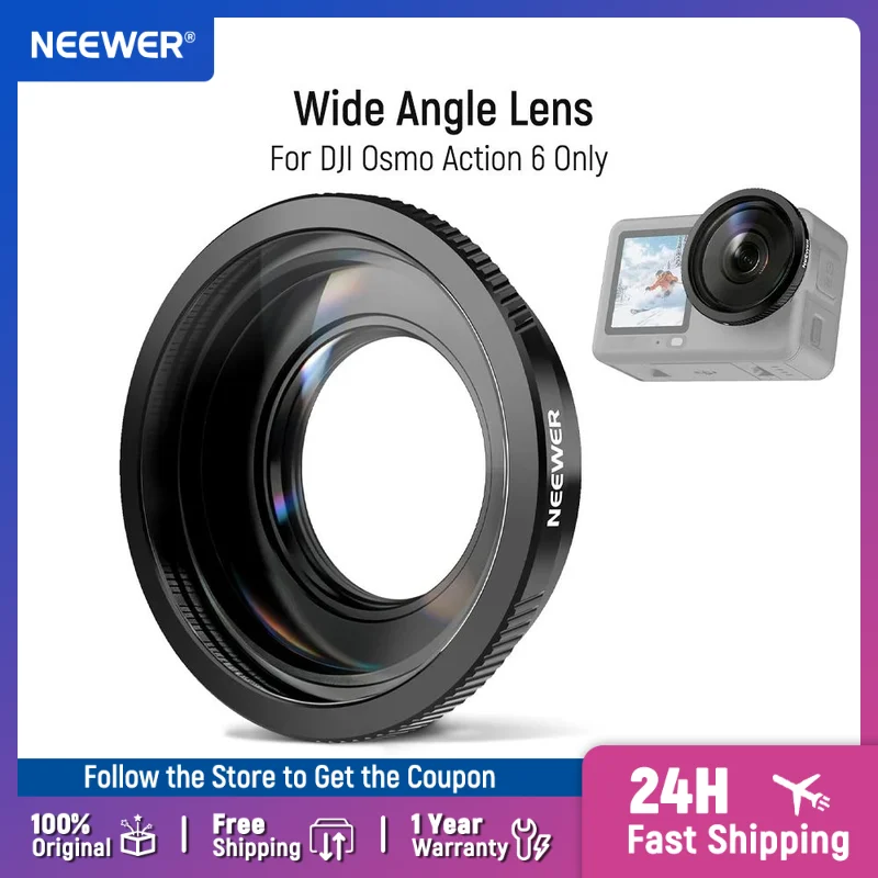 NEEWER Wide Angle Lens, 180° FOV HD Optical Glass 3 Elements 3 Groups Screw On Action Camera Lens For DJI Osmo Action 6 Only
NEEWER Wide Angle Lens, 180° FOV HD Optical Glass 3 Elements 3 Groups Screw On Action Camera Lens For DJI Osmo Action 6 Only