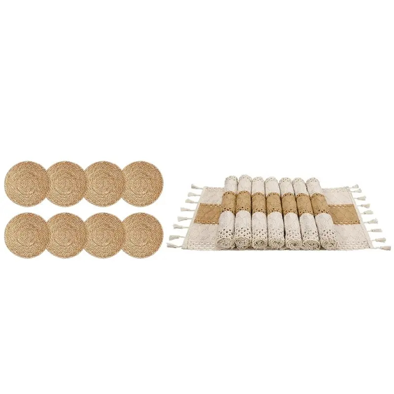 AB41-8Sets Straw Meal Mat, Round And Rectangular Mats, Bohemian Style Decoration For Rural Farmhouse, Kitchen Heat-Resistant
AB41-8Sets Straw Meal Mat, Round And Rectangular Mats, Bohemian Style Decoration For Rural Farmhouse, Kitchen Heat-Resistant