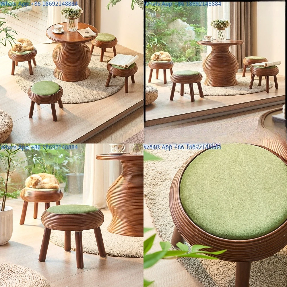 Round rattan upholstered stool living room vintage style solid wood low seat with cushion plant stand tea table set
Round rattan upholstered stool living room vintage style solid wood low seat with cushion plant stand tea table set