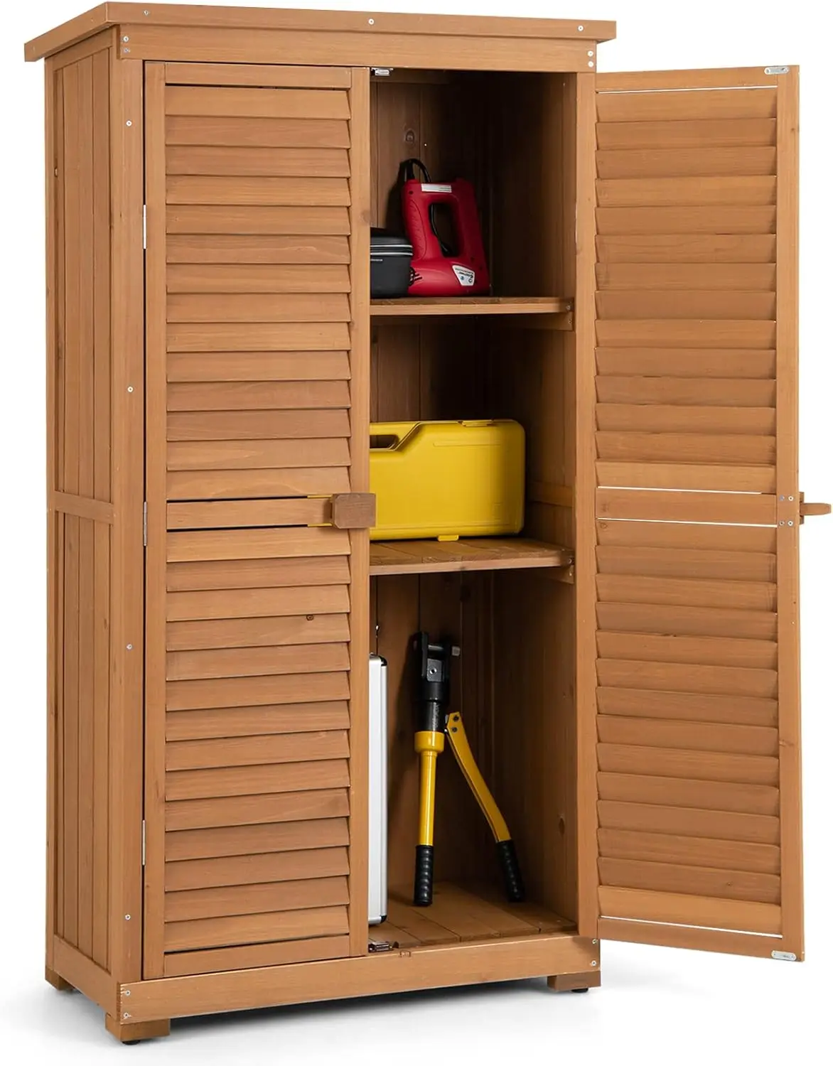 Outdoor Storage Cabinet, 63" Wood Garden Tool Shed with Double Lockable Doors, 3 Shelves and Asphalt Roof, Multipurpose
Outdoor Storage Cabinet, 63" Wood Garden Tool Shed with Double Lockable Doors, 3 Shelves and Asphalt Roof, Multipurpose