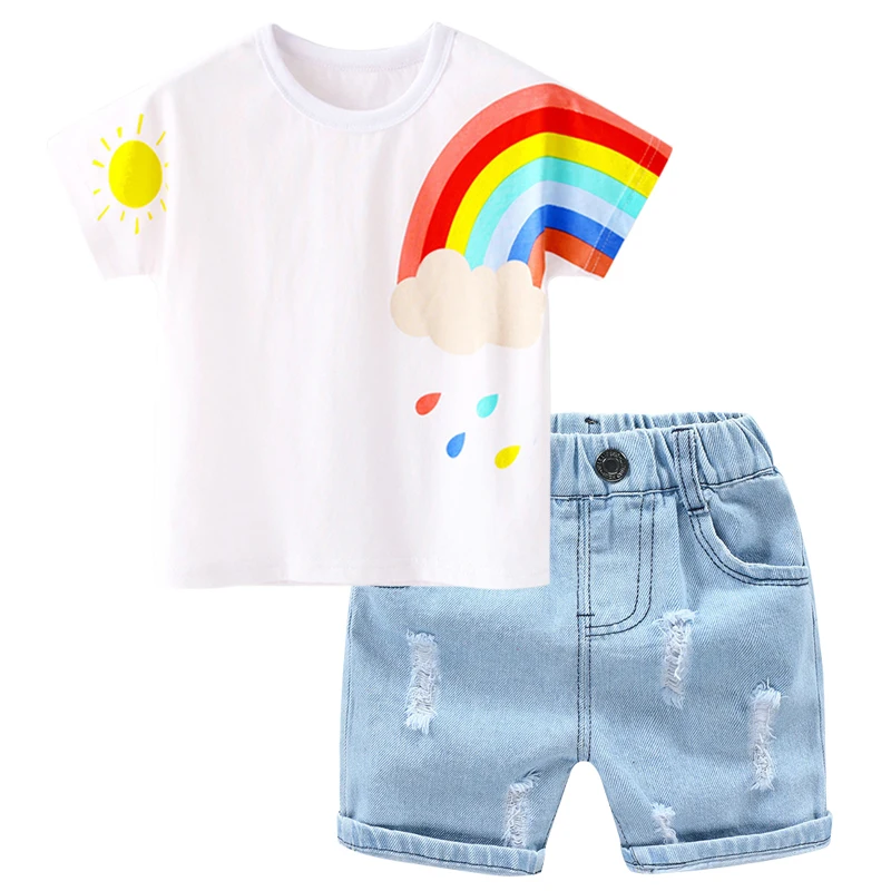 2022BINIDUCKLING Summer Child Outfits Leaf Printed Boys Kids Clothes Set Cotton Short Sleeve T-shirt+Short 
2022BINIDUCKLING Summer Child Outfits Leaf Printed Boys Kids Clothes Set Cotton Short Sleeve T-shirt+Short