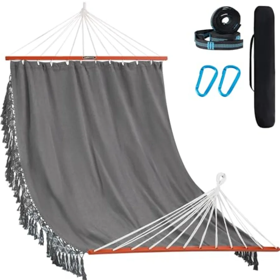 Portable cotton fabric double hammock with 55 spreader bar, beige, 450lbs capacity for patio backyard balcony camping
Portable cotton fabric double hammock with 55 spreader bar, beige, 450lbs capacity for patio backyard balcony camping
