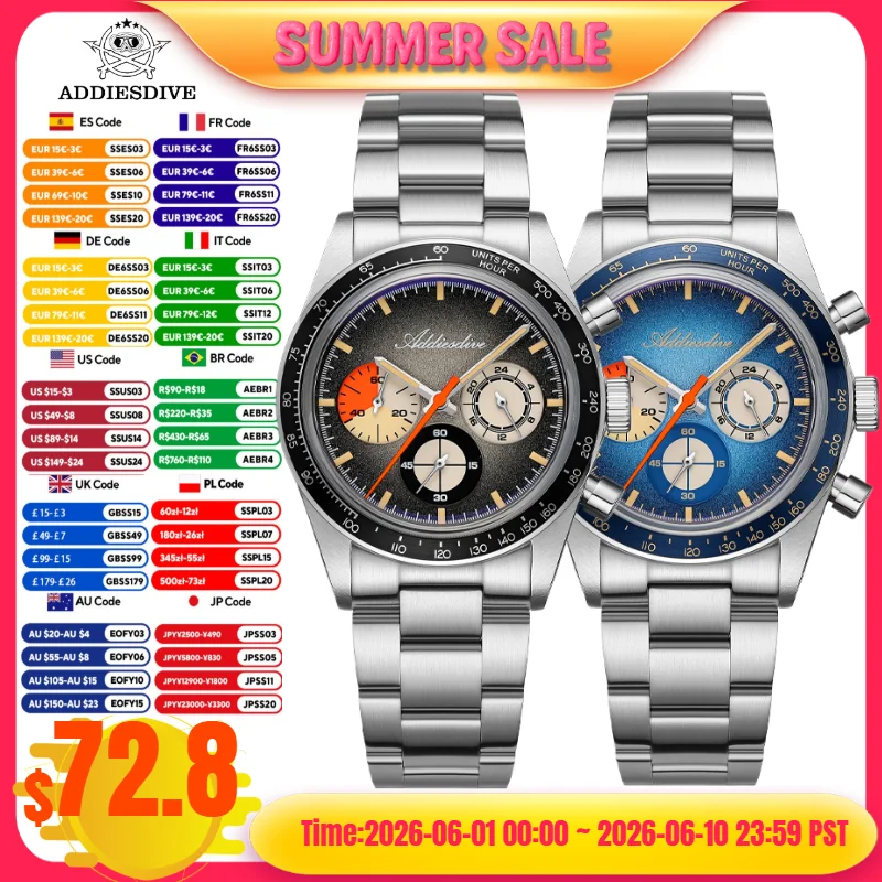 ADDIESDIVE 2026 NEW Chronograph Watch C3 Super Luminous 316L Stainless Steel 10Bar Waterproof 0S20 Movement Men's Watch AD2551
ADDIESDIVE 2026 NEW Chronograph Watch C3 Super Luminous 316L Stainless Steel 10Bar Waterproof 0S20 Movement Men's Watch AD2551