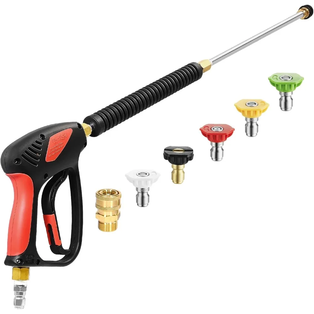 Pressure Washer Gun, Adjustable Power Washer Swivel Gun and Extension Wand, 4000 PSI, 7 GPM, M22-14mm to 3/8" Quick Connection
Pressure Washer Gun, Adjustable Power Washer Swivel Gun and Extension Wand, 4000 PSI, 7 GPM, M22-14mm to 3/8" Quick Connection