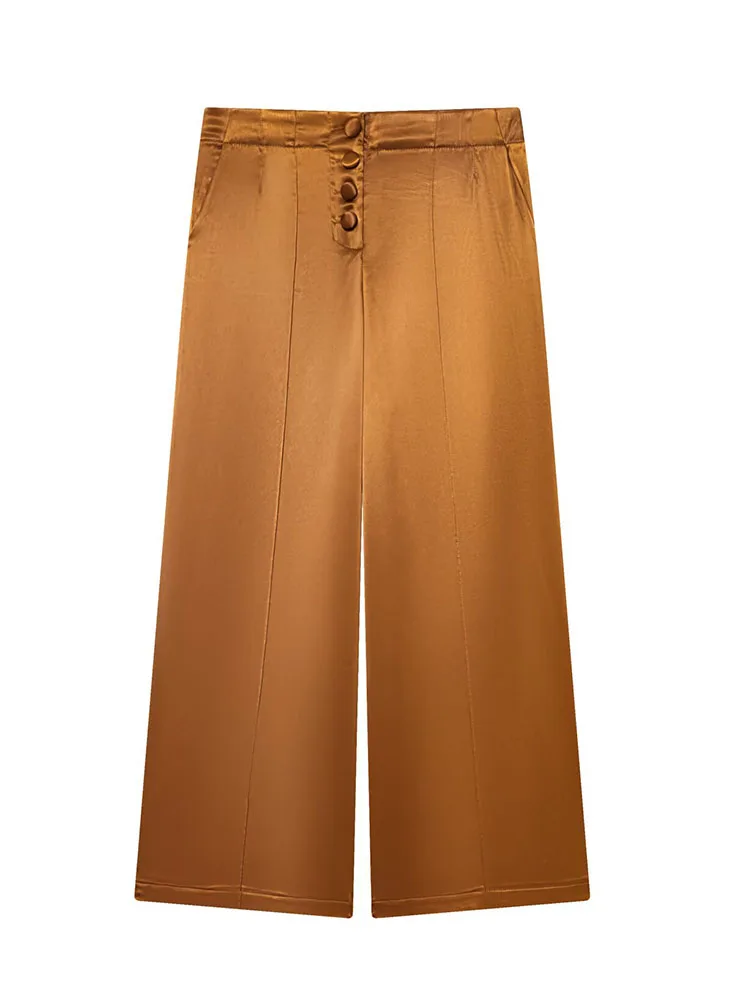 HH Women's New Fashion Versatile Silk Satin Texture High-Waisted Wide-Leg Pant Female Casual Simple Button Long Trousers Mujer
HH Women's New Fashion Versatile Silk Satin Texture High-Waisted Wide-Leg Pant Female Casual Simple Button Long Trousers Mujer