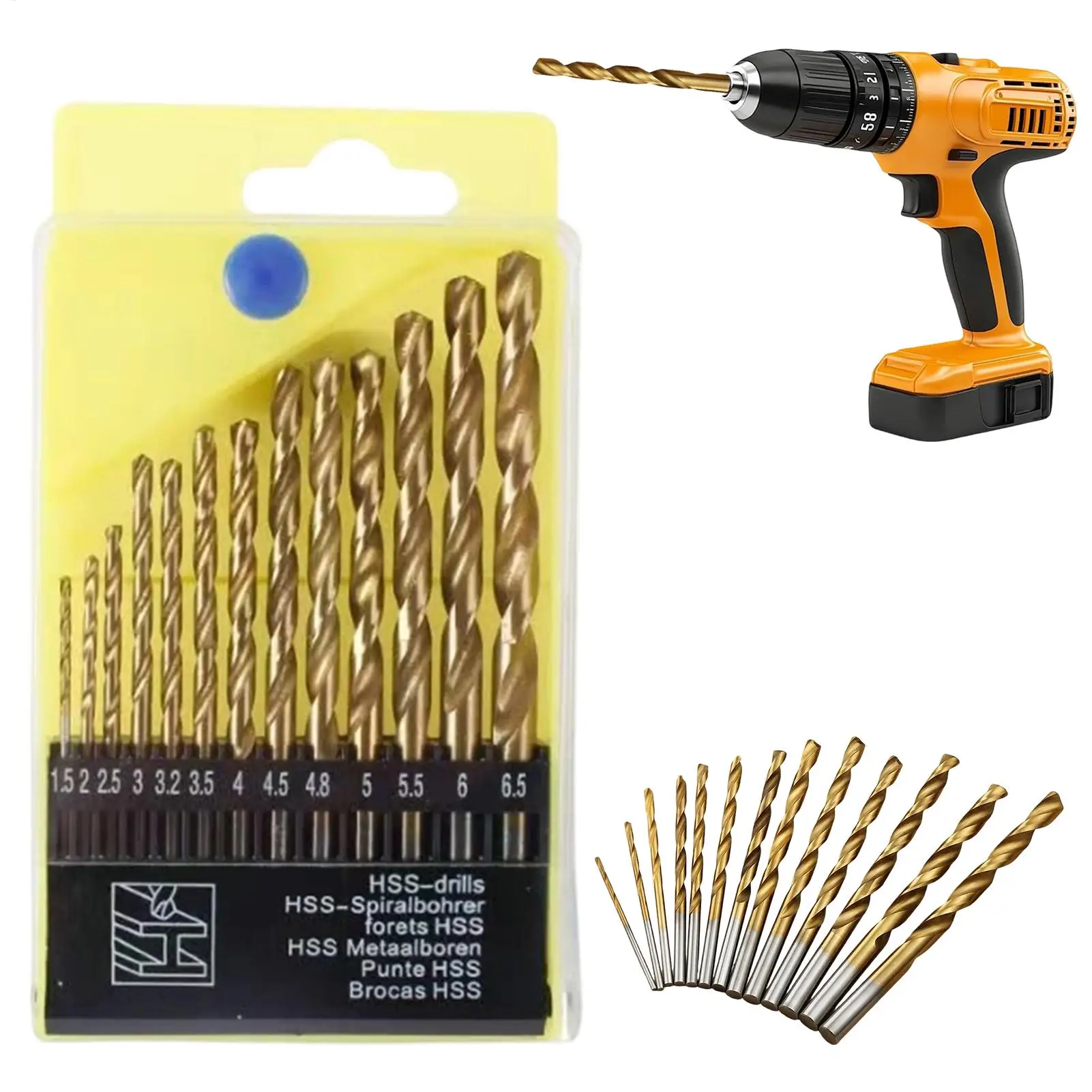 13pcs Twist Woodworking Drilling Tools Round Shank Twist Drill Bits 1.5-6.5mm Igh Speed Steel Full Grinding Hole Opening Tool
13pcs Twist Woodworking Drilling Tools Round Shank Twist Drill Bits 1.5-6.5mm Igh Speed Steel Full Grinding Hole Opening Tool