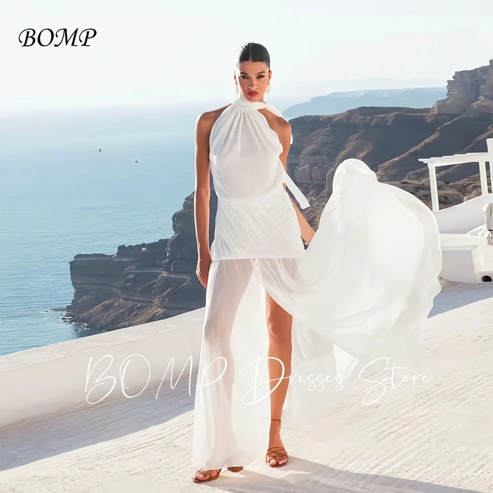 BOMP Elegant Illusion Wedding Party Dress Halter Sleeveless Pleat Floor Length High Slit Mermaid Chiffon Beach Dress Customized
BOMP Elegant Illusion Wedding Party Dress Halter Sleeveless Pleat Floor Length High Slit Mermaid Chiffon Beach Dress Customized