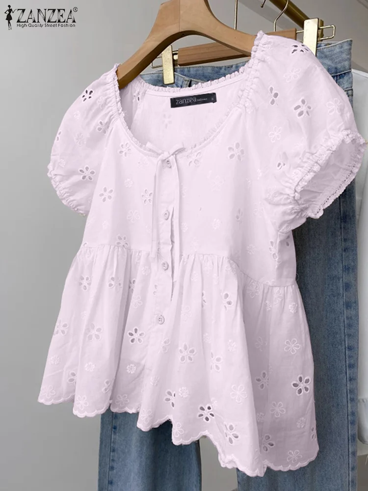 ZANZEA Summer Women Tops Short Puff Sleeve Elegant Sweety O-Neck Shirts Openwork Embroidery Lace Trim Korean Fashion Blouses
ZANZEA Summer Women Tops Short Puff Sleeve Elegant Sweety O-Neck Shirts Openwork Embroidery Lace Trim Korean Fashion Blouses