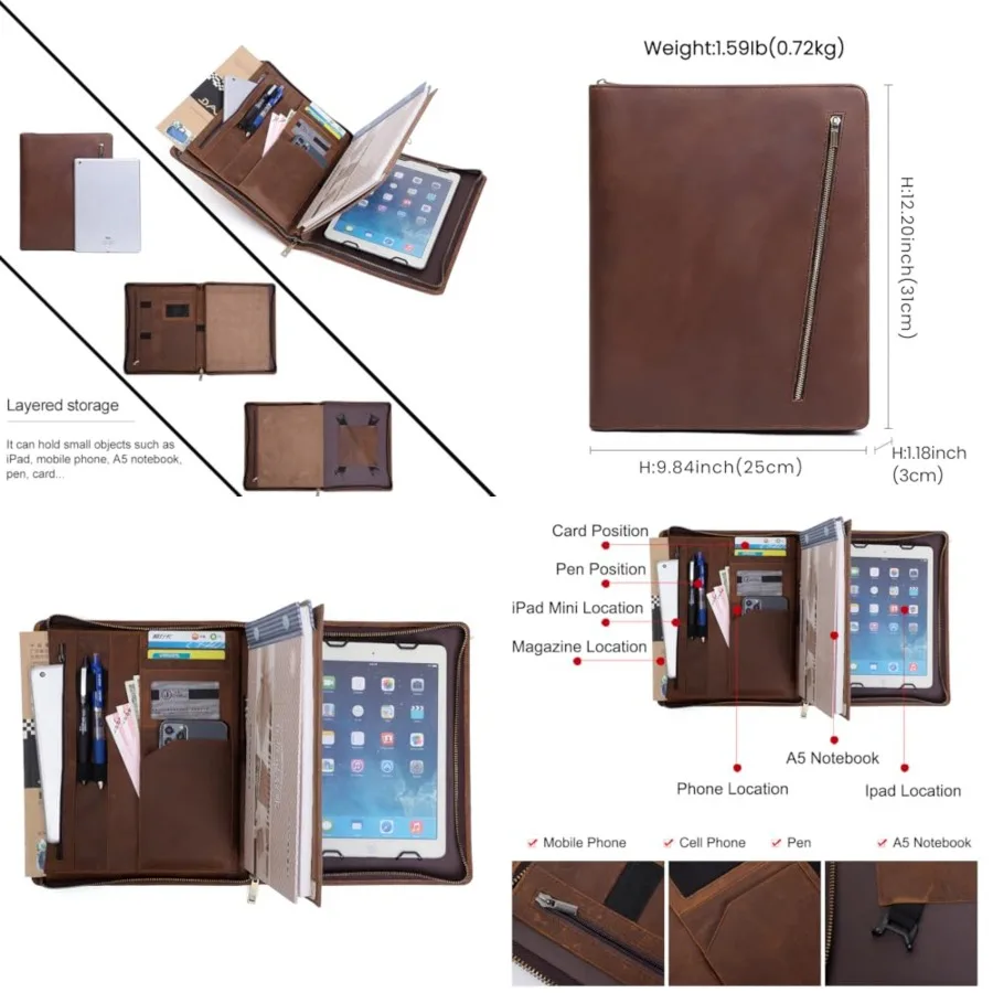 Crazy Horse Leather Portfolio Binder with 3-Zipper, 11-inch iPad Holder Padfolio, Executive Business Organizer for iPad Pro 13,
Crazy Horse Leather Portfolio Binder with 3-Zipper, 11-inch iPad Holder Padfolio, Executive Business Organizer for iPad Pro 13,
