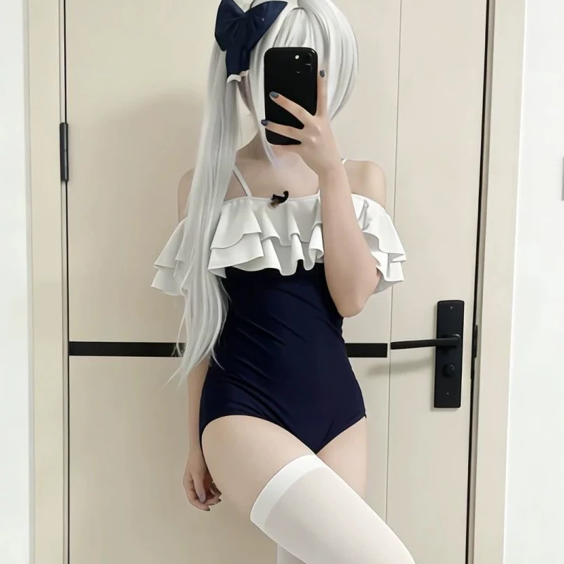 Tsukiyuki Miyako Blue Archive Cosplay One Piece Swimwear Off Shoulder Bathing Suit Navy White Ruffle Trim One Piece Swimsuit
Tsukiyuki Miyako Blue Archive Cosplay One Piece Swimwear Off Shoulder Bathing Suit Navy White Ruffle Trim One Piece Swimsuit