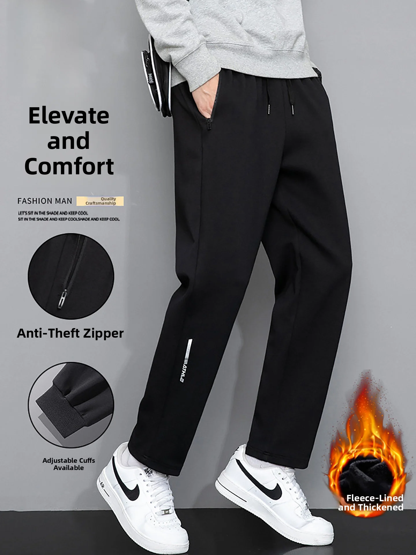 Nainiu Men's Black Fashion Straight Leg Casual Pants Fleece Lined Thickened Sports Sweatpants Winter Warm Long Trousers
Nainiu Men's Black Fashion Straight Leg Casual Pants Fleece Lined Thickened Sports Sweatpants Winter Warm Long Trousers