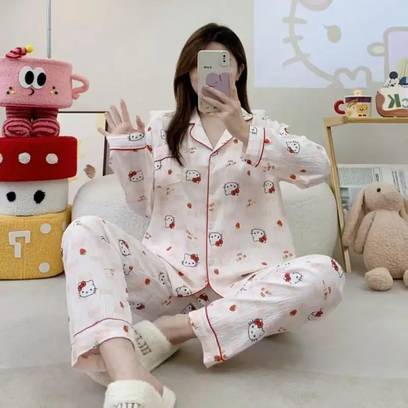 Sanrio Hello Kitty Pajamas Set Cotton Women Loungewear Cloud Pleated Autumn Collar Long Sleeve Long Pants Cute Cartoon Sleepwear
Sanrio Hello Kitty Pajamas Set Cotton Women Loungewear Cloud Pleated Autumn Collar Long Sleeve Long Pants Cute Cartoon Sleepwear