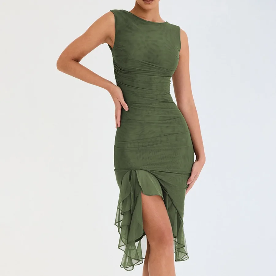 【New Arrival】Green Mesh Ruched Midi Dress, Sleeveless Bodycon Dress with Asymmetrical Ruffle Hem, Elegant Evening & Cocktail Dress for Women
【New Arrival】Green Mesh Ruched Midi Dress, Sleeveless Bodycon Dress with Asymmetrical Ruffle Hem, Elegant Evening & Cocktail Dress for Women