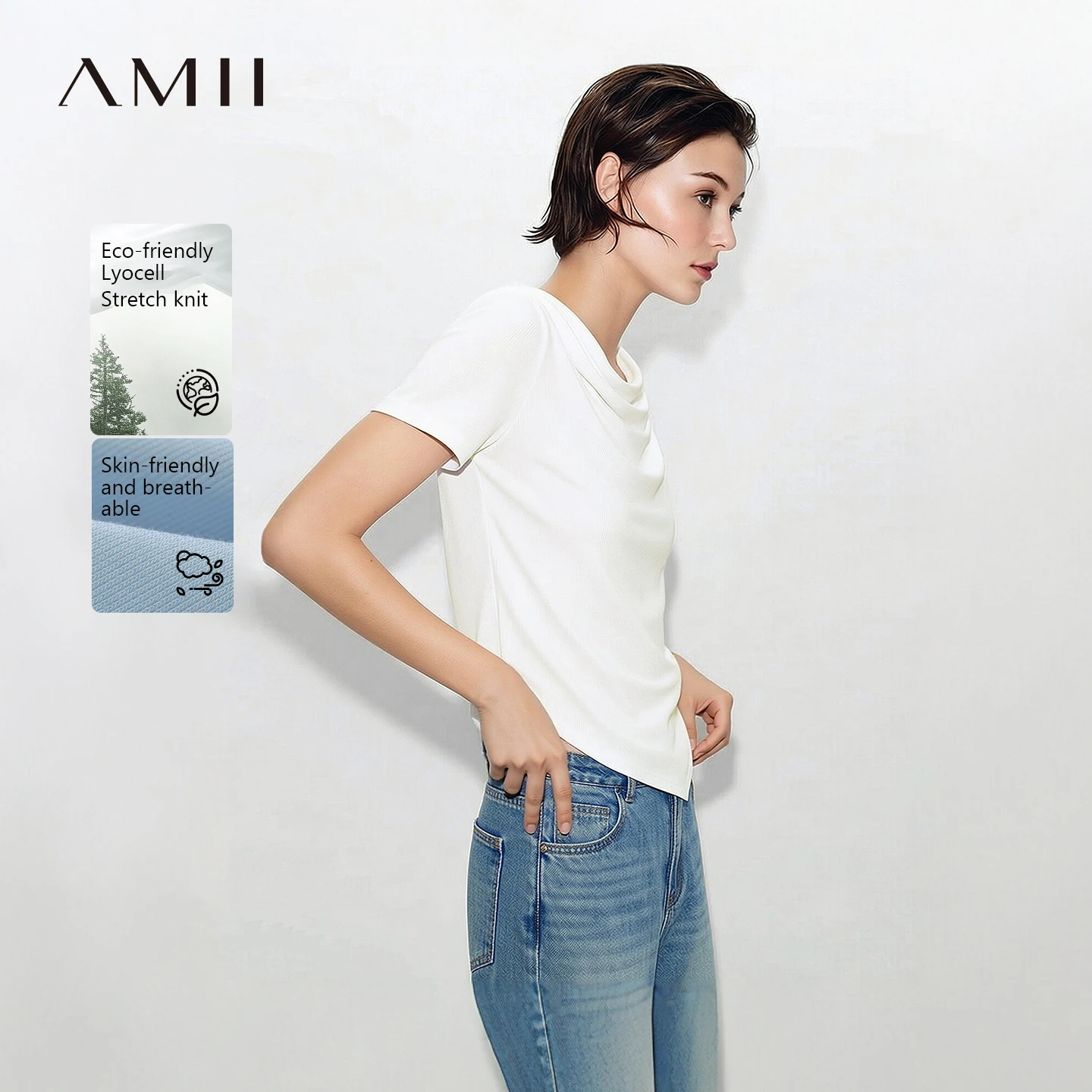 Amii Women's T-Shirt 2026 Summer New Cowl Neck Asymmetric Hem Shirred Tee Stretch Short Sleeve Casual Top For Women 12642069
Amii Women's T-Shirt 2026 Summer New Cowl Neck Asymmetric Hem Shirred Tee Stretch Short Sleeve Casual Top For Women 12642069