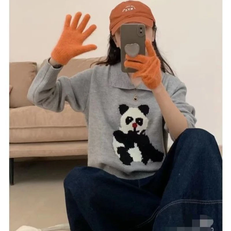 Korean Y2K GRAY Sweater Cute Peter Pan Collar Knitted Jumper Tops Cartoon Panda Jacquard Sweater Lolita Girls Kawaii Sweet Lady
Korean Y2K GRAY Sweater Cute Peter Pan Collar Knitted Jumper Tops Cartoon Panda Jacquard Sweater Lolita Girls Kawaii Sweet Lady
