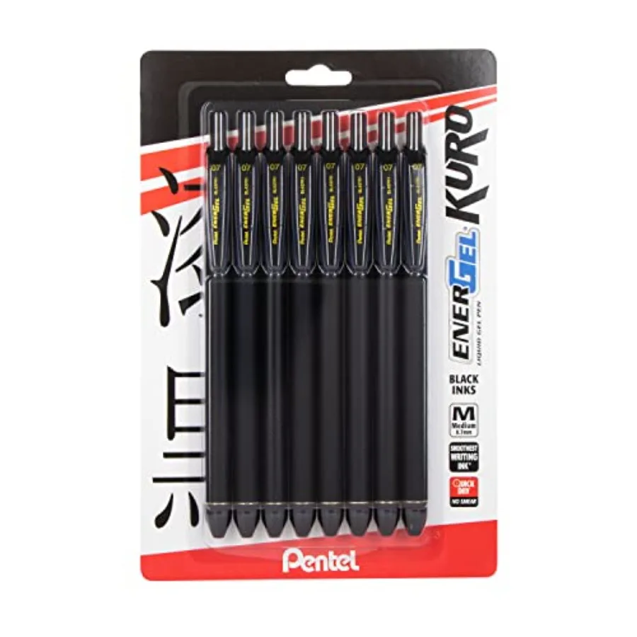 EnerGel Kuro Liquid Gel Pen, 0.7mm Medium line, Black Ink, 8 Pack
EnerGel Kuro Liquid Gel Pen, 0.7mm Medium line, Black Ink, 8 Pack