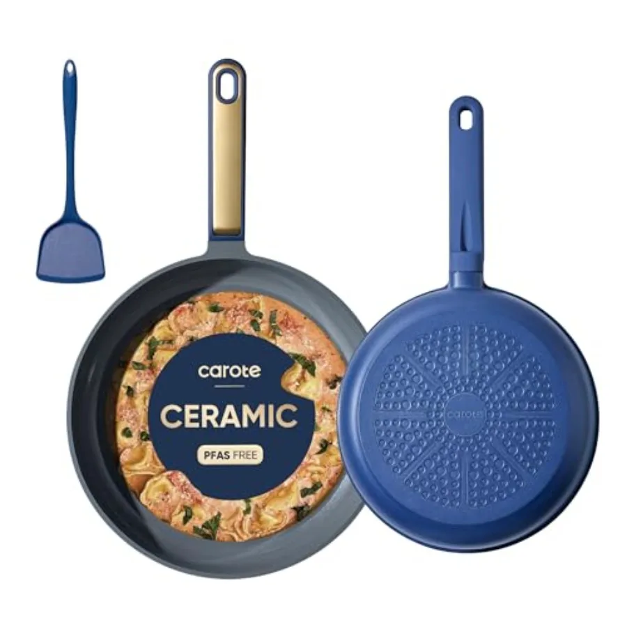 Kitchen nonstick ceramic frying pan, 9.5'' and 11'', black, PFOA/PFAS-free, induction-compatible, dishwasher safe, includes sil
Kitchen nonstick ceramic frying pan, 9.5'' and 11'', black, PFOA/PFAS-free, induction-compatible, dishwasher safe, includes sil