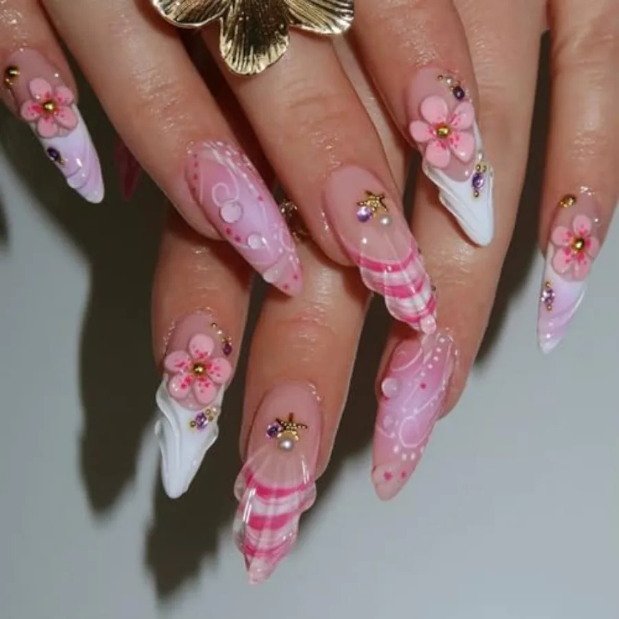 24Pcs Press on Nails Long Almond Nails Pink White False Nails with 3D Hawaii Design Starfish Shell Gems Pearl Glue on Nail Vaca
24Pcs Press on Nails Long Almond Nails Pink White False Nails with 3D Hawaii Design Starfish Shell Gems Pearl Glue on Nail Vaca