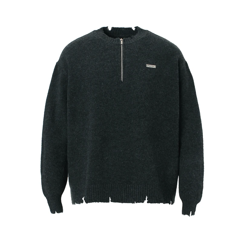 Gothic Style Worn Half Zipper Knit Sweater Round Neck Men Women Vintage Classic Leather Label High Street Casual Sweaters
Gothic Style Worn Half Zipper Knit Sweater Round Neck Men Women Vintage Classic Leather Label High Street Casual Sweaters