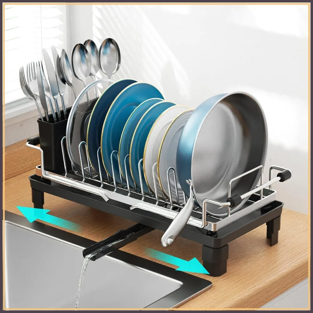 Compact Dish Drying Rack, Stainless Steel Expandable with Drain Board & 360° Swivel Spout, Narrow 6.5" W for RV
Compact Dish Drying Rack, Stainless Steel Expandable with Drain Board & 360° Swivel Spout, Narrow 6.5" W for RV