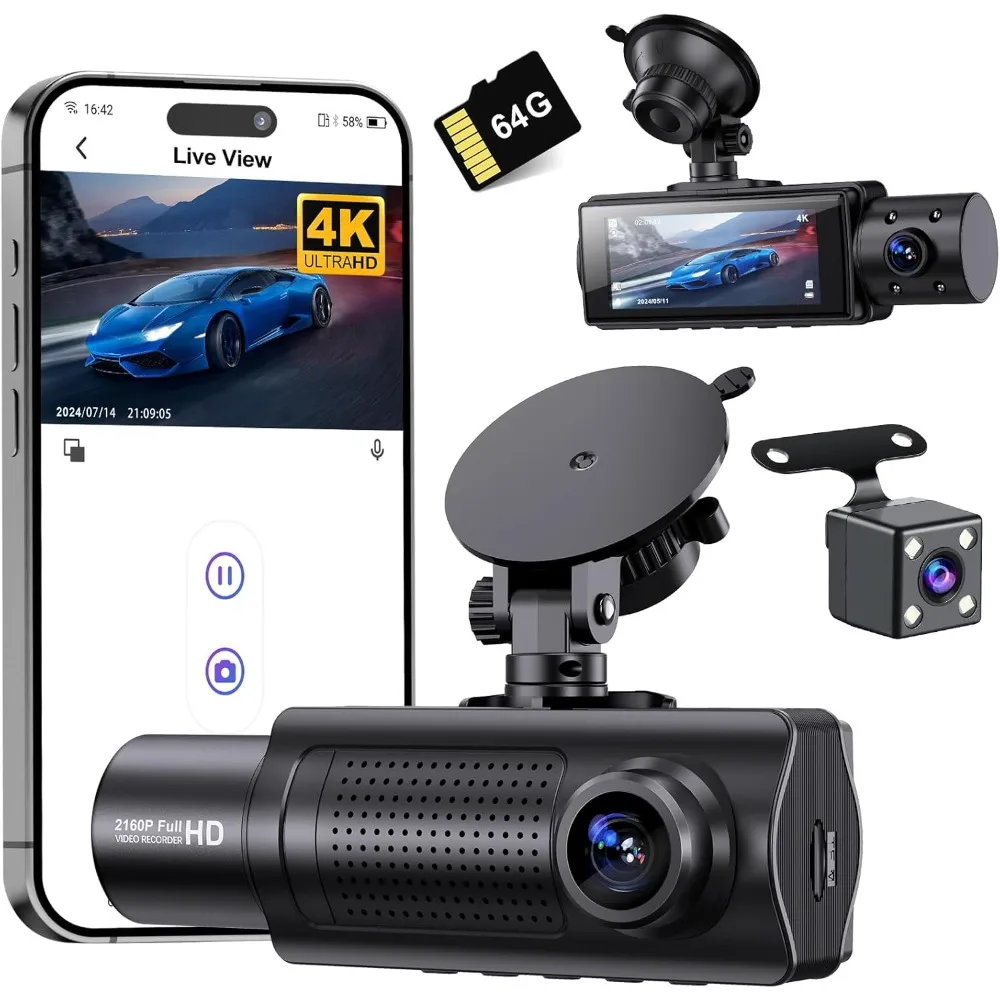 X5 4K WiFi Dash Cam Front and Rear Inside, 2160P+1080P+1080P FHD 3 Channel Dash Camera for Cars, 360° All Sides Dashcam, Free 6
X5 4K WiFi Dash Cam Front and Rear Inside, 2160P+1080P+1080P FHD 3 Channel Dash Camera for Cars, 360° All Sides Dashcam, Free 6