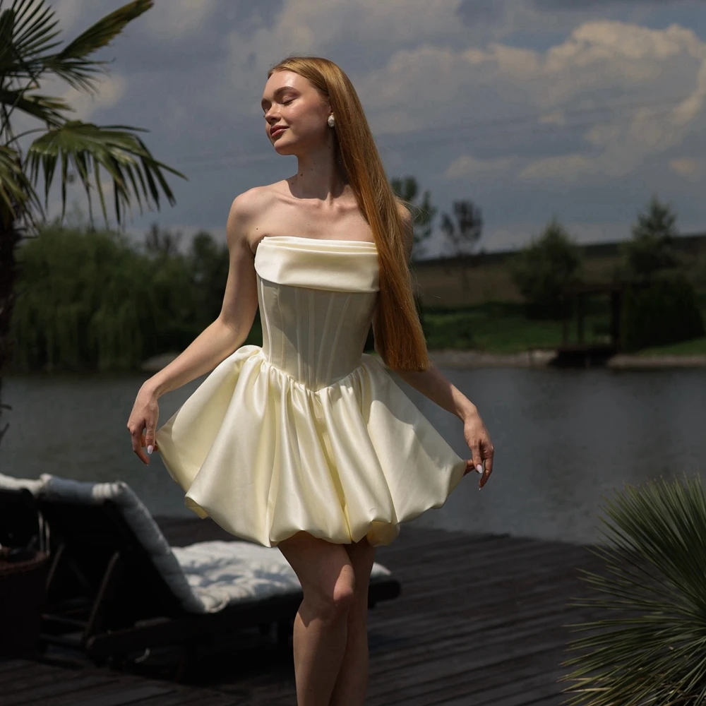 Puffy Satin Mini Brithday Dress Women Vintage Strapless Puffy Cocktail Party Wedding Guest Dress Summer Elegant Prom Gowns
Puffy Satin Mini Brithday Dress Women Vintage Strapless Puffy Cocktail Party Wedding Guest Dress Summer Elegant Prom Gowns 