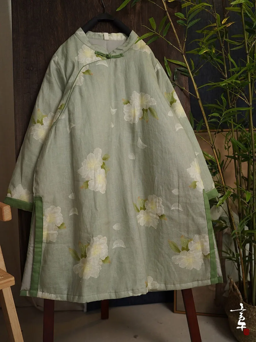 New Chinese Style Cotton Padded Dress Women's Winter Buddhist Zen Cotton Linen Print Stand Collar Mid-Length Coat
New Chinese Style Cotton Padded Dress Women's Winter Buddhist Zen Cotton Linen Print Stand Collar Mid-Length Coat